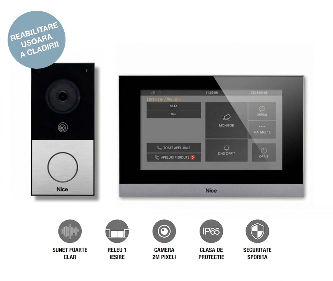 Pachet interfonie NICE MyBell, kit videointerfon cu doua fire