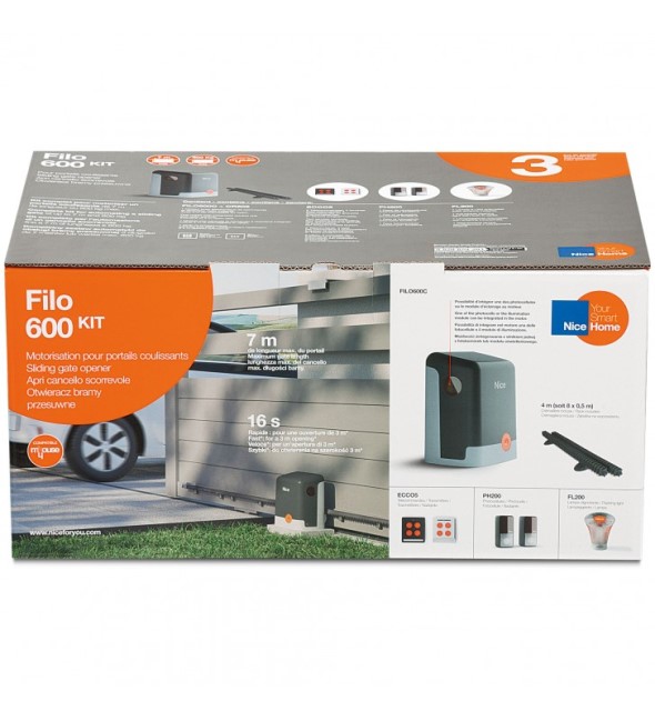 Kit automatizare porti culisante Nice Home Filo 600 7m si maxim 600 Kg - mastergates.ro
